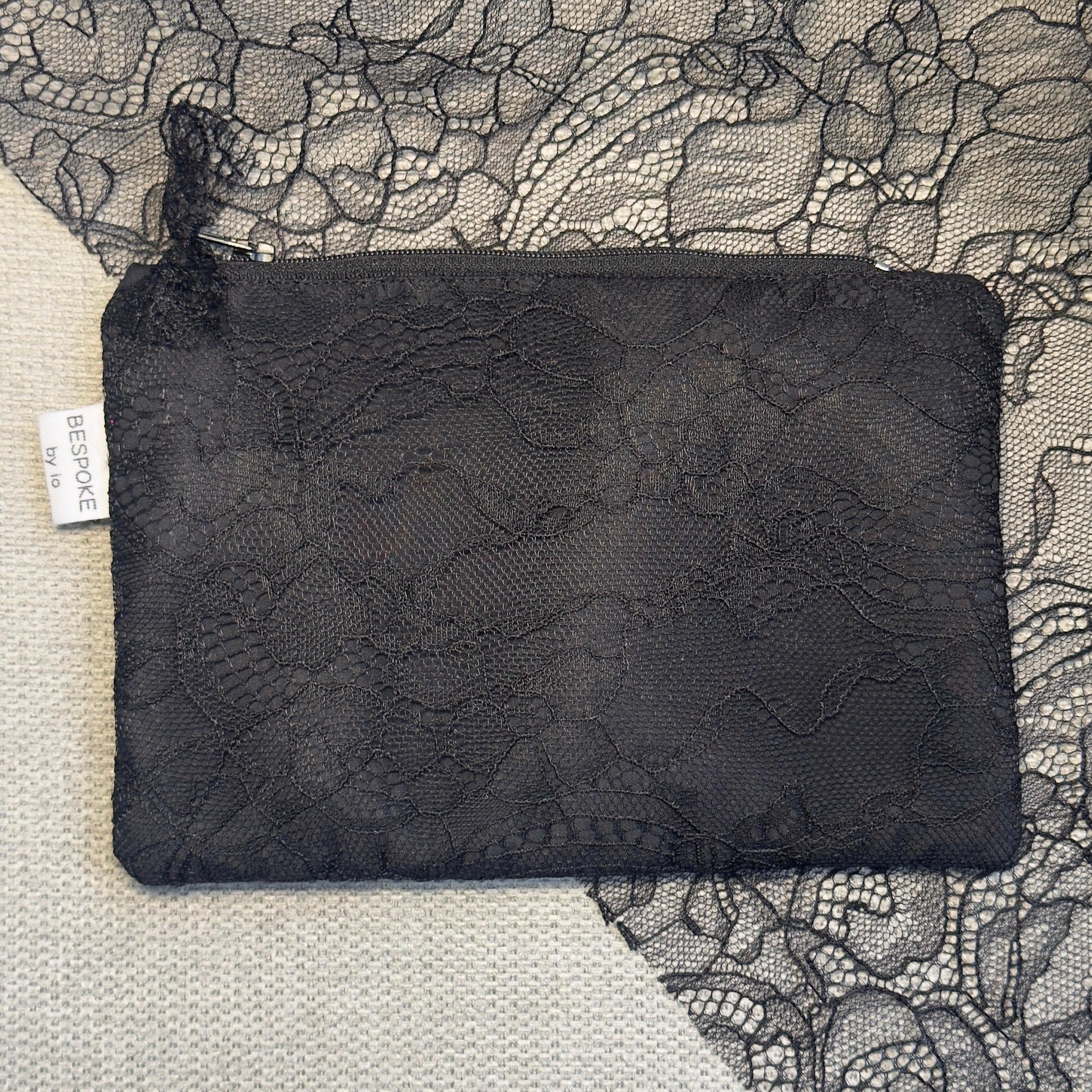Flat Black Lace Pouch Small